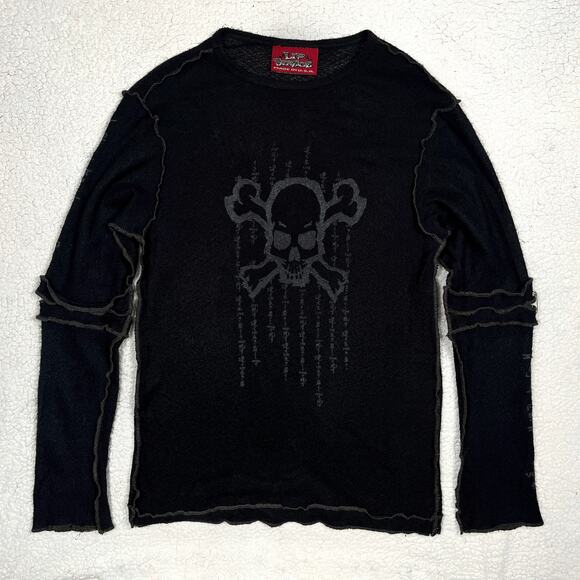 Vintage Lip Service Live Fast Die Young Skull Black Sweater Large Y2K Goth - Picture 2 of 16